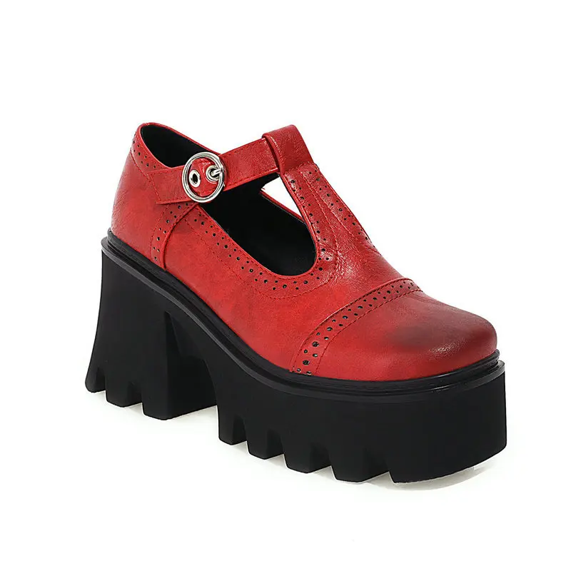 

2021new Wing Tip British Women T Tied Shoes Thick Platform Chunky High Heels Pumps Punk Gothic Creepers Japanese Harajuku 35-43