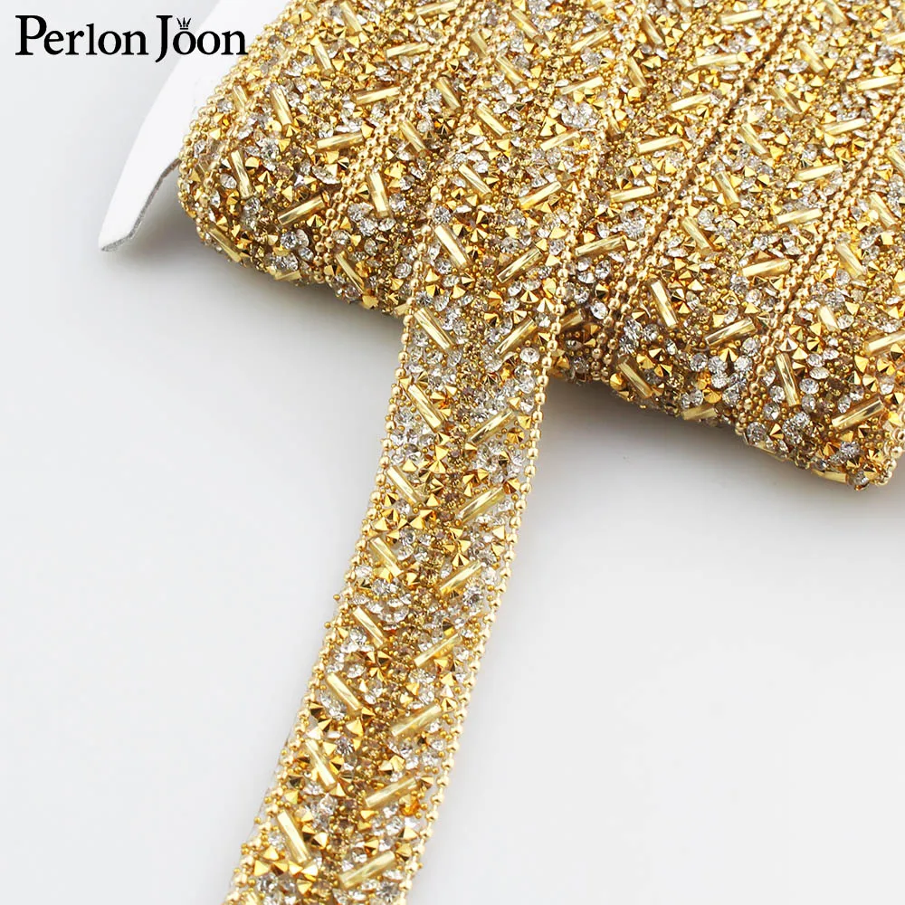 1 yard New 1.8cm Wide gold gue Rhinestone Tape Hot Crystal Webbing Geometric Design Clothing Decoration Accessories TR056 | Дом и сад