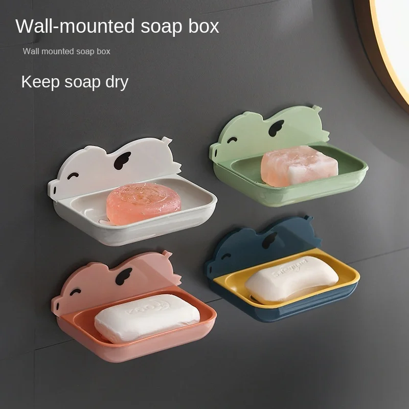 

Creative soap box no punching bathroom double-layer drainage soap box no ponding toilet traceless wall hanging rack