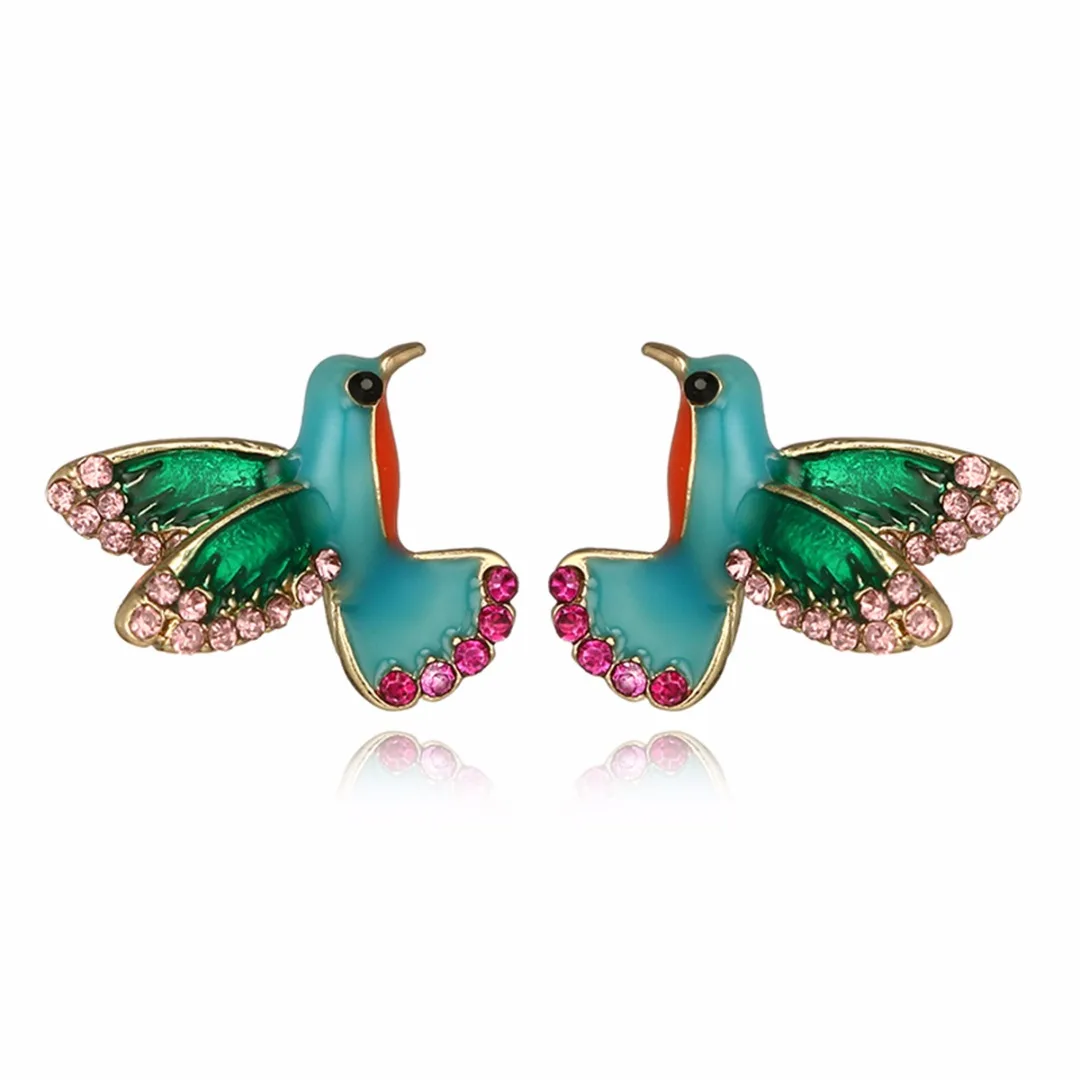 

1 Pair Hummingbird Ear Stud Earrings For Women Cute Animal Flying Bird Jewelry Delicated Crystal Colorful Bird Earring For Girls
