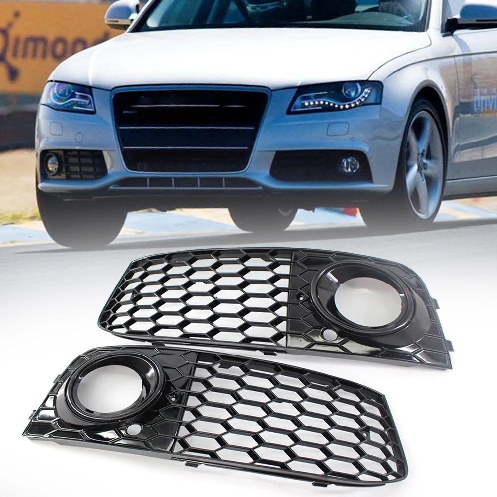 

1 Pair Auto Car Front Grill Mesh Left Right Honeycomb Grille Fog Light Lamp Cover for Audi A4 B8 2008-2012 8KD807682 8KD807681