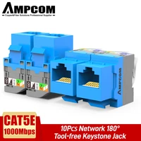 ampcom ul listed 10pcs cat5e tool less keystone jack rj45 self locking keystone module adapter no punch down tool couplers