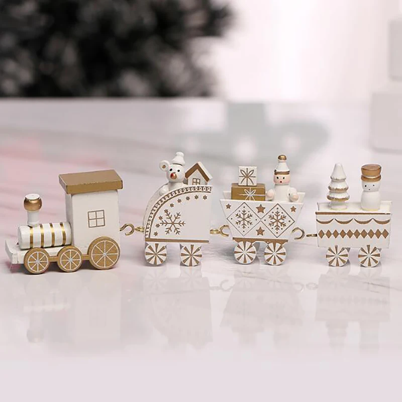 Christmas Decoration Four Small Trains Assembly Models Wooden Home Ornaments | Дом и сад