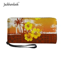 jackherelook hibiscus polynesian pattern women wallet wrist handle phone case long section money pocket womens card holders