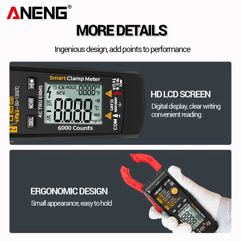 

ANENG Clamp Meter 6000 Counts True RMS Digital Clamp Tester AC/DC Current Voltmeter Auto Range High Precision Multimeter