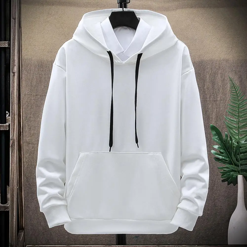 

Men's Front Pocket Long Sleeve Hoodie Warm Pullover Autumn Winter Drawstring Solid Color Hooded Sweatshirt Outerwear sudaderas