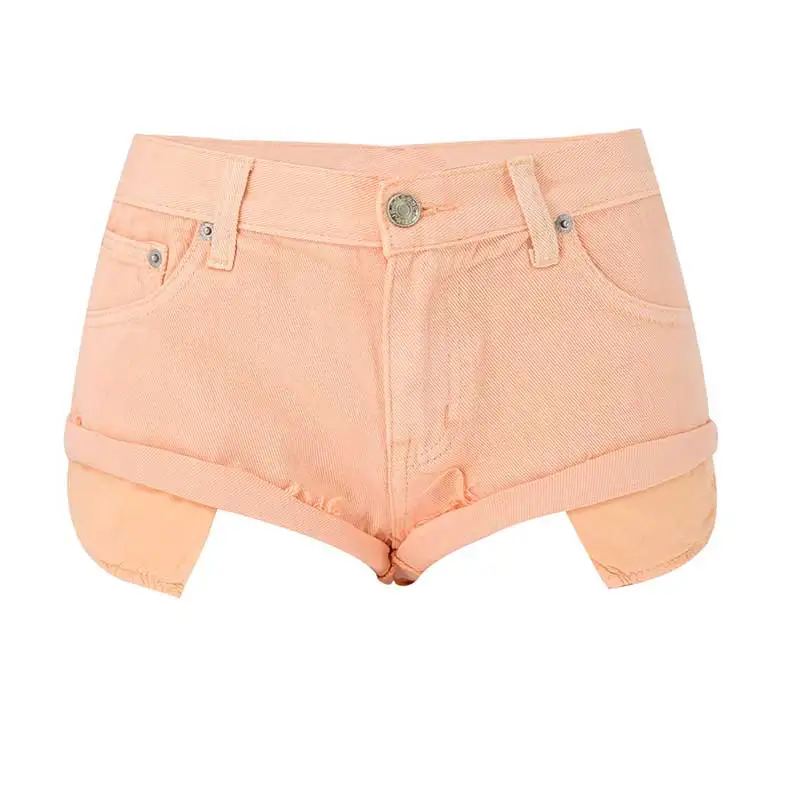 

Сексуальные розовые оранжевые хлопковые джинсовые шорты с низкой посадкой, свободные, скрученные края и открытые карманы, пляжные ярко-оранжевые джинсовые шорты 98