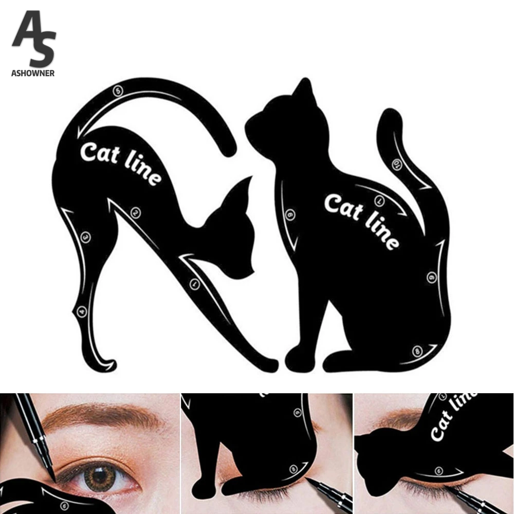 

2pcs/Pack Eyeliner Stencil Cat Eye Tail Double Wing Eyeliner Stencil Models Template Shaping Tools Eyebrows Template Card DIY