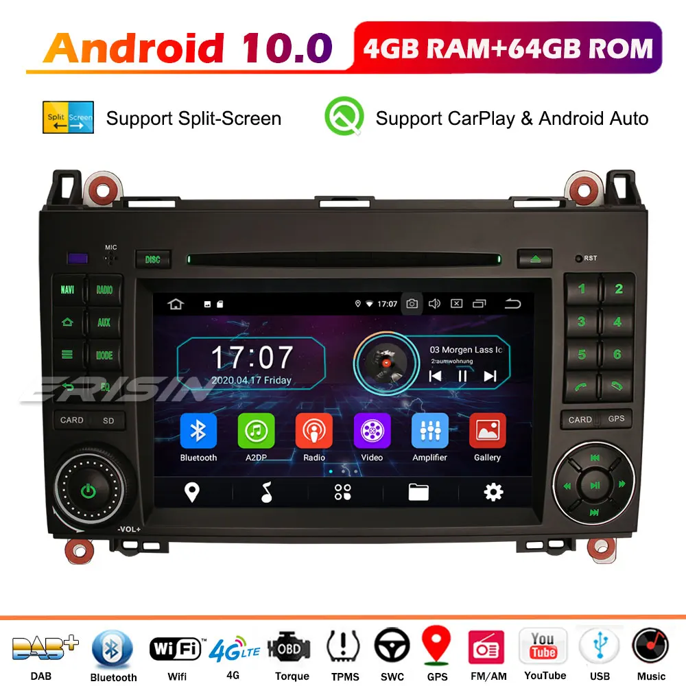 Erisin 6972 Android 10 0 автомобильная стереосистема DAB + SWC DVD GPS USB Navi для Mercedes Benz A/B Class Viano Vito
