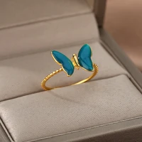 crystal butterfly rings for women simple blue butterfly sweet ring metal party christmas jewelry gift bijoux femme 2021