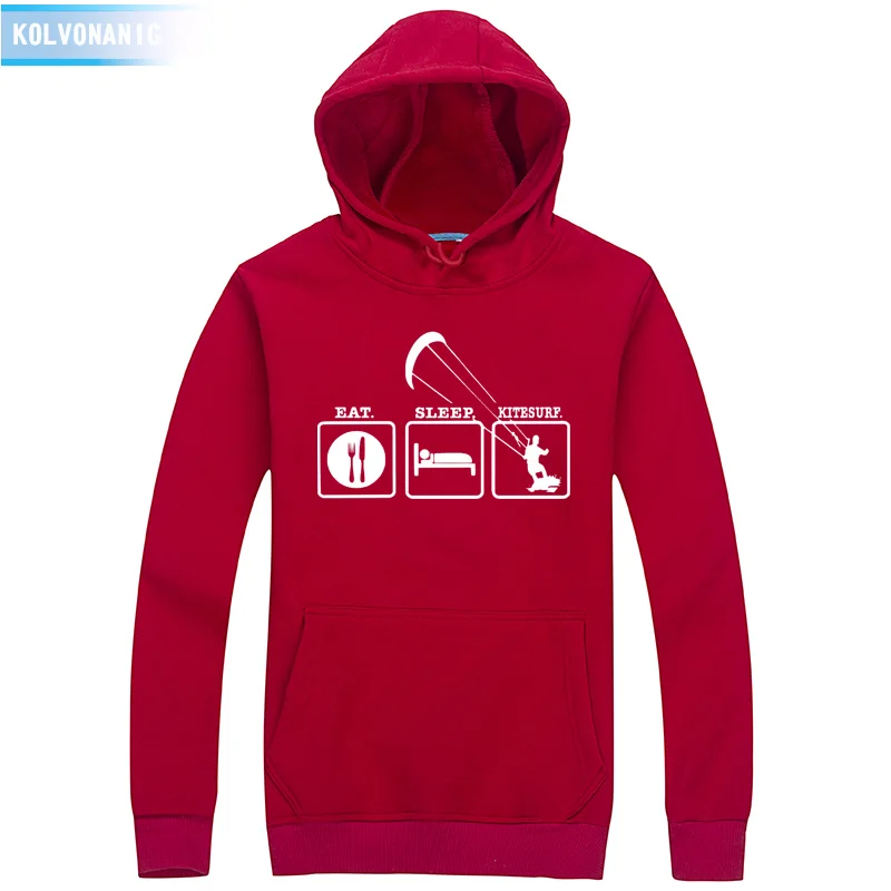 Red 01 Eat Sleep Kitesurf Толстовка с принтом для мужчин/женщин, Повседневная Толстовка в стиле хип-хоп, мужская спортивная одежда для кайтсерфинга, унисекс, флисовый пуловер с капюшоном - Цвет: Red 01