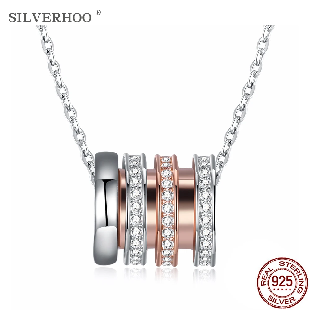 Ожерелье с цирконием SILVERHOO круглая подвеска из розового золота серебро 925 пробы