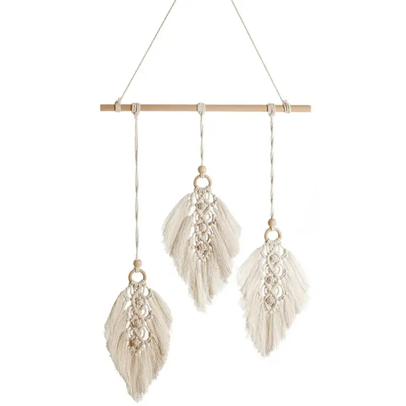 

Nordic Bohemian Style Macrame Tapestry Handmade Woven Wall Hanging Tassels Leaves Feather Home Decoration Ornament