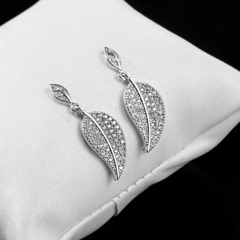 Best Selling Korean New Style Zircon Leaf Earrings 925 Sterling Silver Pin Stud Ear Fashion Personality Jewelry for Women | Украшения и