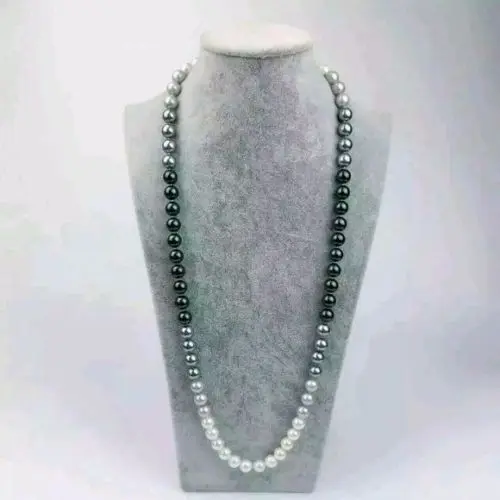 9-10mm natural south seas black white gray pearl necklace 25 inch 14k YellowGold