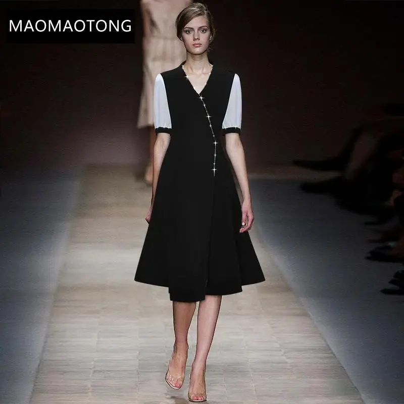 

Women's Clothing Women's Clothing Women's ClothingFashion Designer Dress Summer Women's Dress Short Sleeve V-neck Beaded Dresses