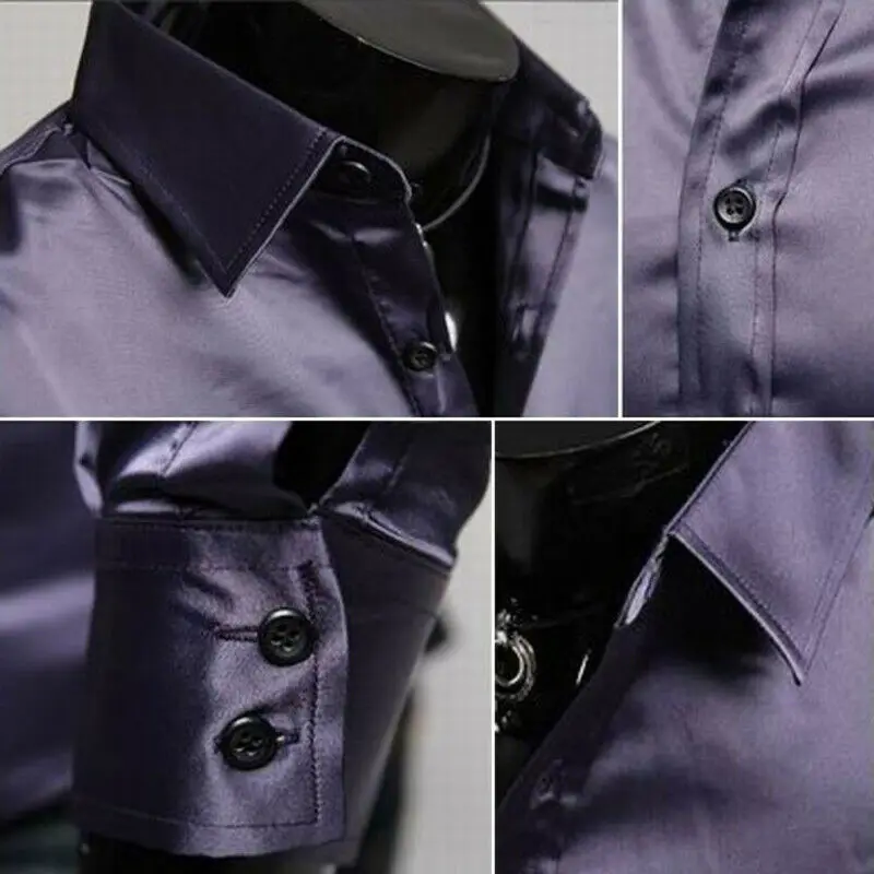 Мужская Однотонная рубашка из смесового шелка Повседневная Деловая однобортная