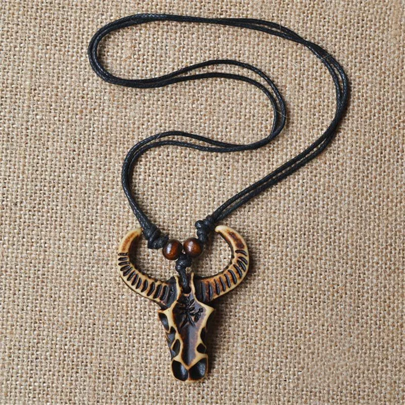 Як подвеска с изображением кости быка голова Подвеска черепом кожаная веревка
