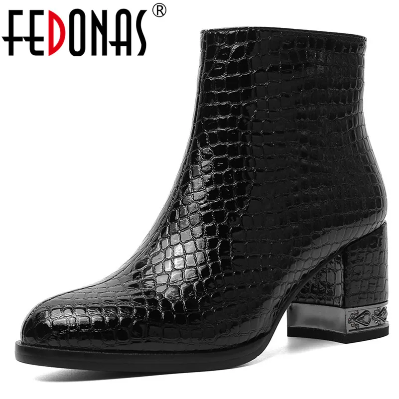 FEDONAS/новые женские высокие полусапожки качественные ботильоны из лакированной