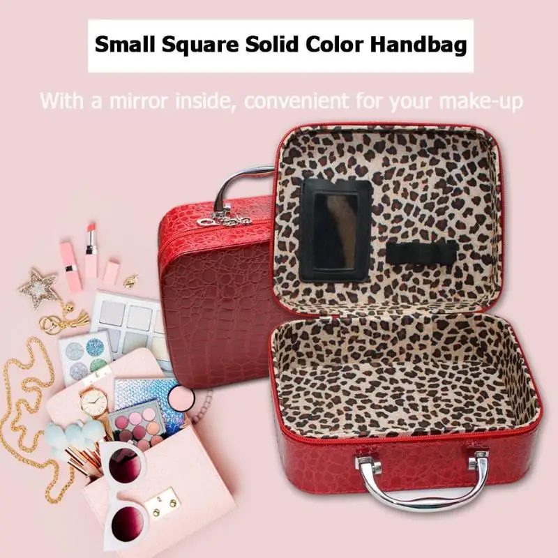 Small Square Solid Color Handbag Mirror Multifunction Women Zipper Make Up Bath Organizer Storage Pouch Toiletry Wash Beaut Kit | Красота и