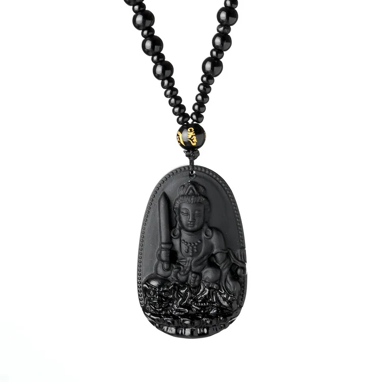 Ожерелье с подвеской в виде амулета из натурального обсидиана | Украшения и