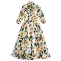 chiffon 2021 womens dress spring and summer new product multicolor big flower high waist long sleeve