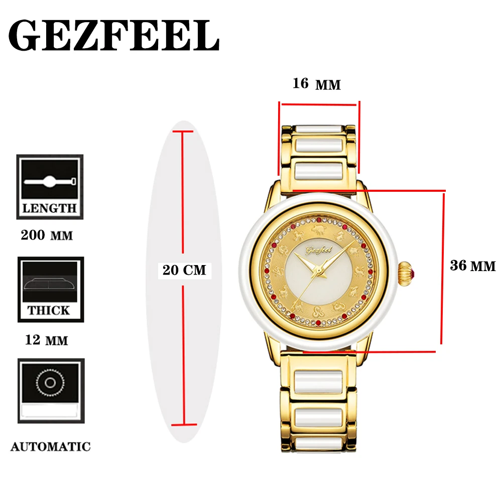 GEZFEEL женские нефритовые механические часы из нержавеющей стали