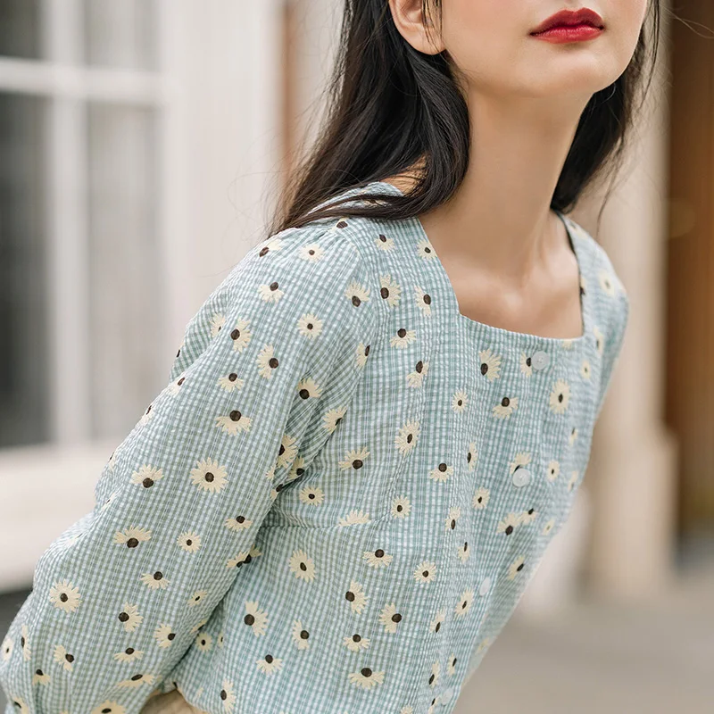 INMAN весенне-осенняя однобортная блузка в стиле ретро с квадратным воротником и
