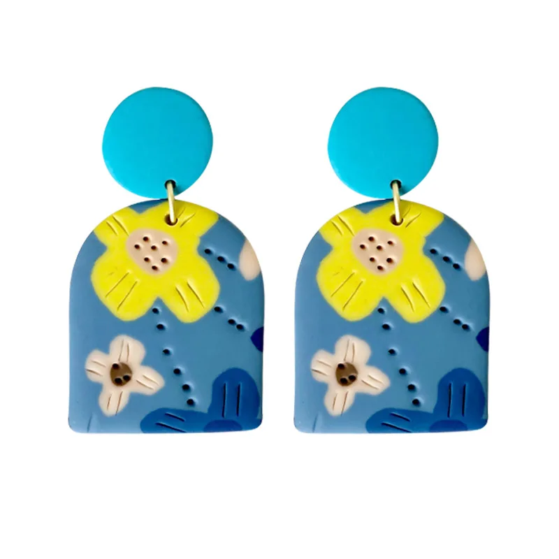 

2021 милые серьги-подвески ручной работы из полимерной глины разных видов, геометрические серьги с подвесками в виде цветка, кактуса, бижутер...