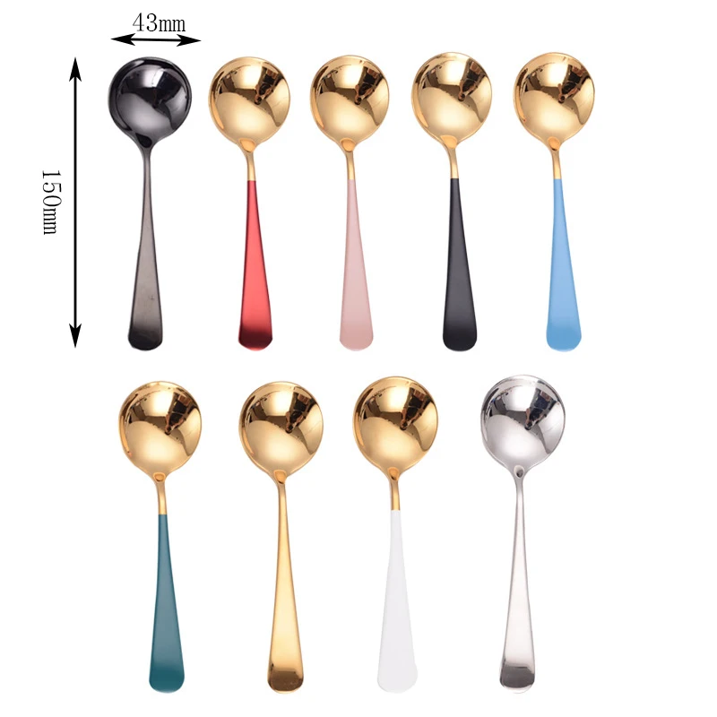 

Stainless Steel Round Spoon Gold Coffee Spon Cake Dessert Spoon Korean Cute Creative Soup Spoon Home Western Restaurant Utensils