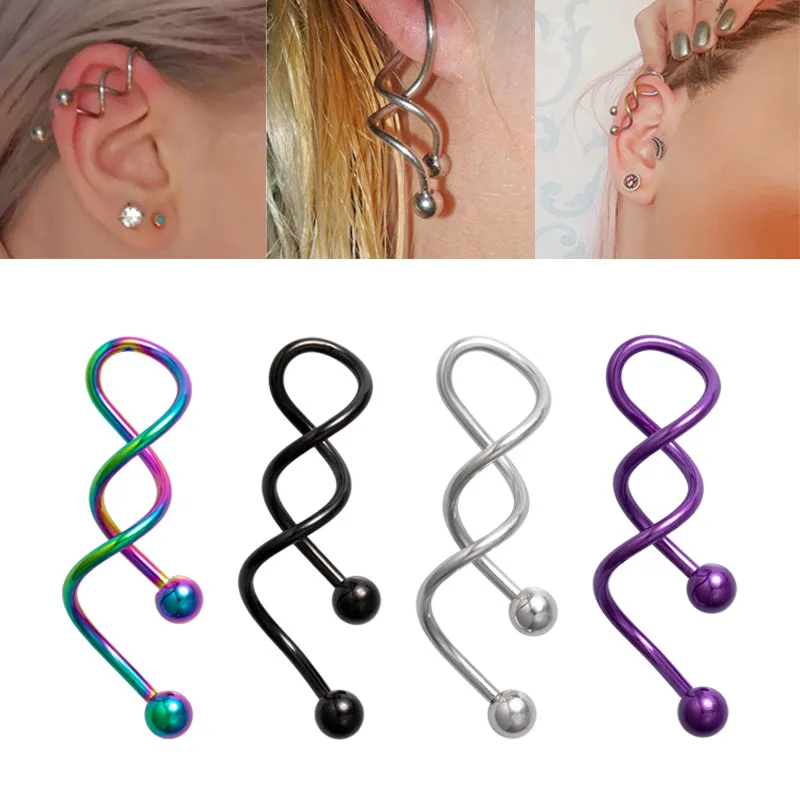 

1pc Twist Industrial Cartilage Earring Bar Long Ear Stud Navel Piercing Belly Button Ring Helix Tragus Barbell Body Jewelry 14G