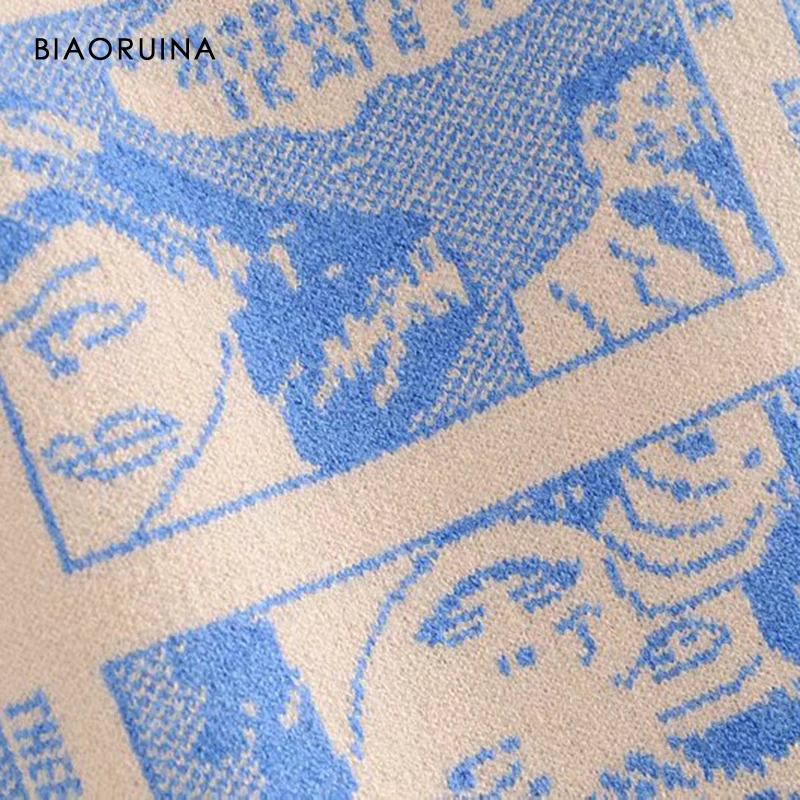 BIAORUINA, Женский жаккардовый Повседневный вязаный комплект из двух предметов с рисунком, базовый свитер, пуловер+ модная прямая вязаная юбка