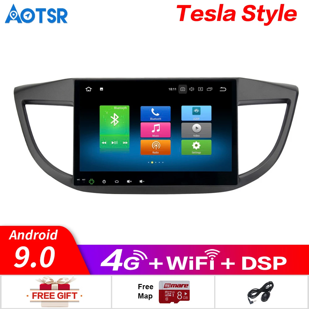 Tesla style Android9.0 8 ядер 4 Гб ОЗУ 32 ПЗУ автомобильный DVD плеер GPS навигация для HONDA CRV 2012-2015