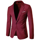 Бордовый Мужской Блейзер, приталенный мужской однотонный костюм для отдыха, Молодежный маленький костюм, однотонный свободный пиджак, трендовая куртка