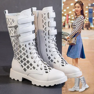 

in boots summer Martin women hollowed out holes cool boots head layer cowhide back zipper leisure net boots 2021 women boots