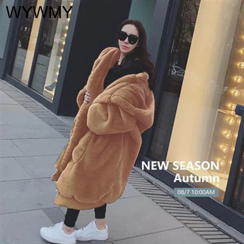 2021 Winter Thick Luxury Plush Jacket Faux Fur Coats Women Long Parka Hooded Imitate Rex Rabbit Fur Warm Outwear Female Oversize