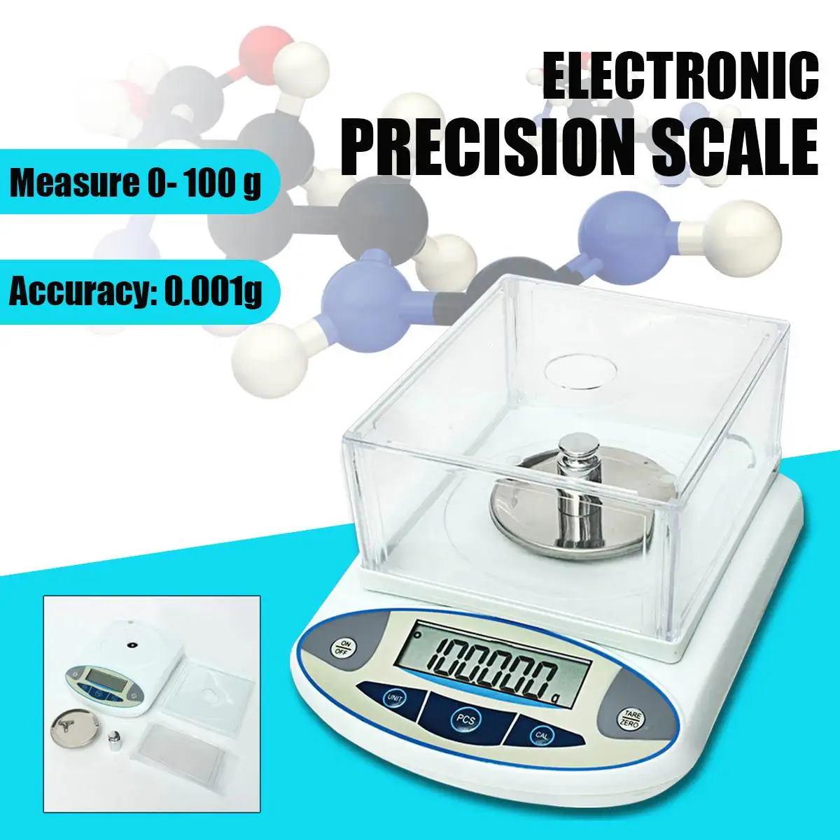 

ZEAST 100x0.001g 1mg Digital LCD Lab Laboratory Analytical Balance Electronic Precision Jewelry Scale Portable Weight Scale