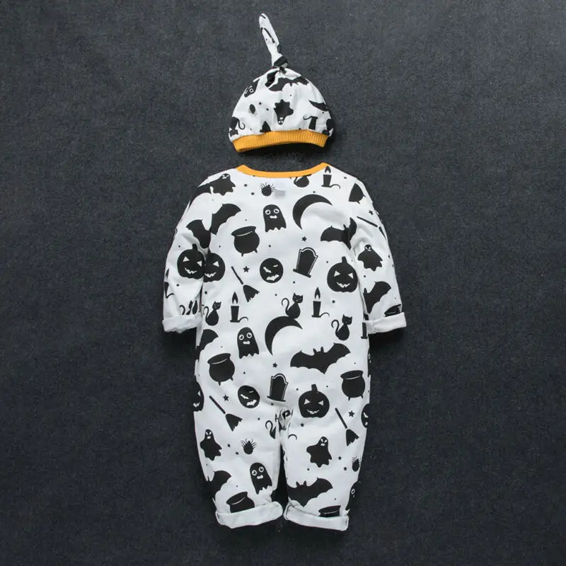 2019 Baby Spring Autumn Clothing Newborn Girl Boy Halloween Romper Long Sleeve Pumpkin Jumpsuit Hat Outfits 2pcs Clothes | Детская