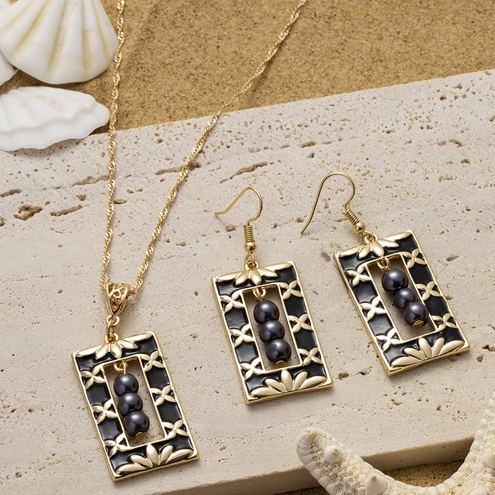 SophiaXuan Hawaiian Jewelry Geometry Pearl Earrings and Necklaces Set Fashion Wholesale for Women Party | Украшения и аксессуары