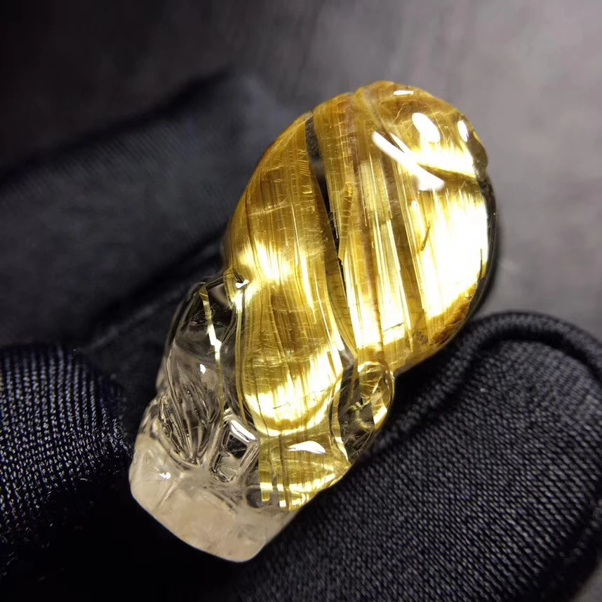Online Natürliche Gold Rutilquarz Pi Xiu Geschnitzte Anhänger Edelstein 27*15*11,8mm Brasilien Wohlhabenden Frauen Rare Schmuck Echtes AAAAAA