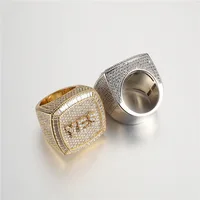 Hip Hop Claw Set 5A+ CZ Stone Bling Iced Out Custom Letter Geometric Square Finger Rings for Men Rapper Jewelry Gift