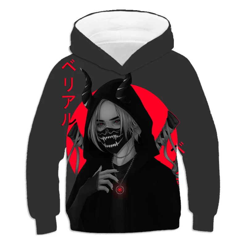 

Fall Kids Clothes Hoodie For Teenage girls boys Cool Harajuku Style Polyester Thin Long Sleeve Devil Pattern 4 To 14 Yrs