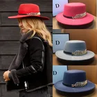 HT217 женская шляпа, Классические однотонные фетровые шляпы, металлическая женская шляпа с широкими полями, плоская шляпа Jazz