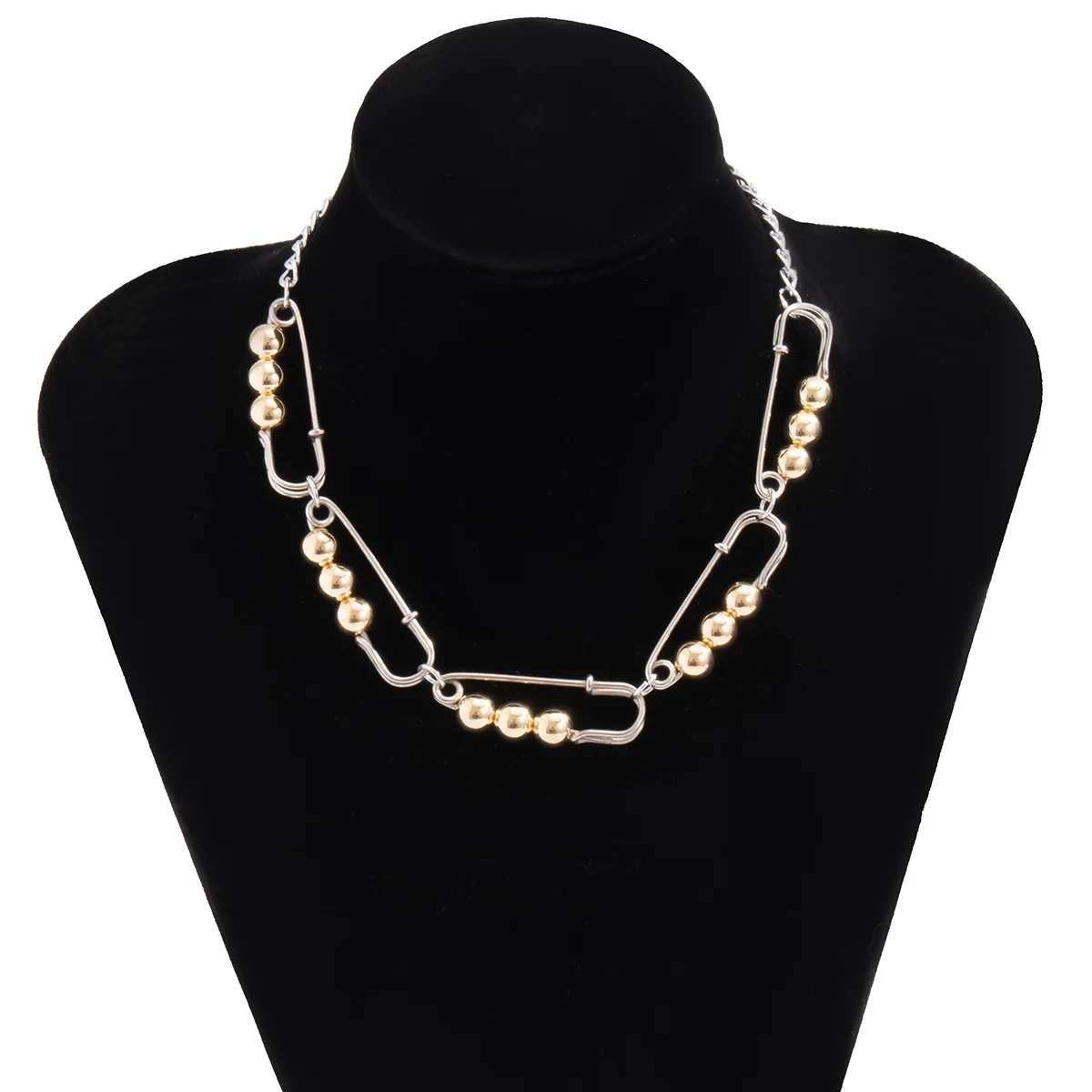 

YOUVI New Fashion Metal Pin Desigan Chans Necklace for Women Gold Color Beaded Choker Necklace Collar Jewelryu Charms Gift