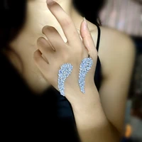 plant leaf crystal hand palm bangle 925 silver color cubic zirconia cuff bracelet prom jewelry handlets for women