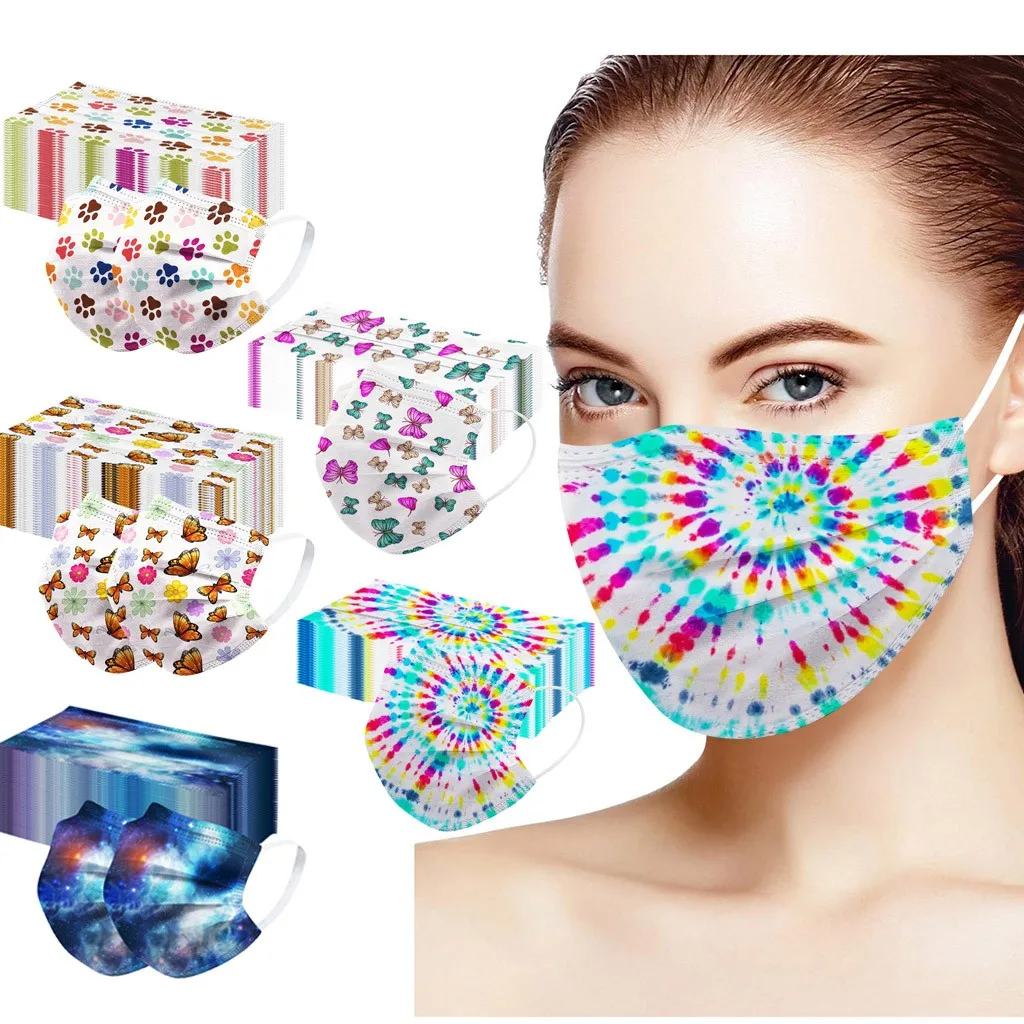 

50PC Mixed Color Adult Christmas Halloween Printed polyester Mask Breathable 3 Ply Dustproof masque Mscara mondkapjes a