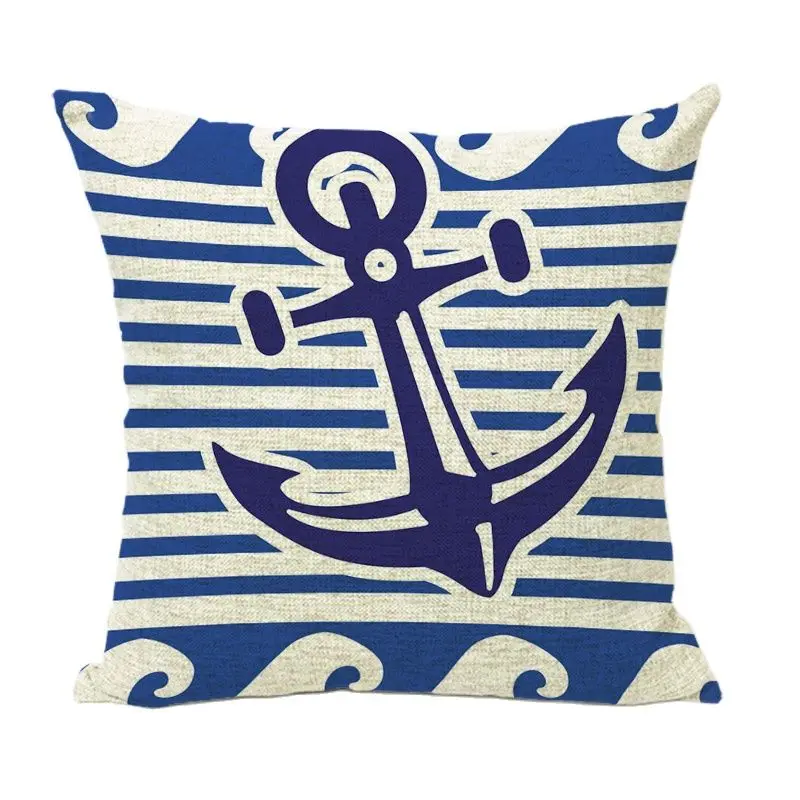 Наволочка современный руль якорь маяк парусник 1 Боковая печать льняная