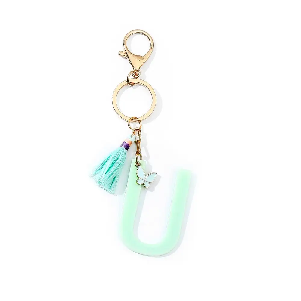 Шарм брелок в форме бабочки для женщин зеленый 26 алфавит кисточка на заказ