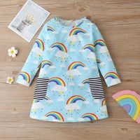 cotton baby girl dress rainbow print striped pocket long sleeve princess kids straight dress winter party baby girl clothes 1 6y