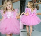 Новинка, платье для девочки с розовыми цветами, пышное Тюлевое платье с перьями и кристаллами, детские платья на день рождения для девочек, фотосессия